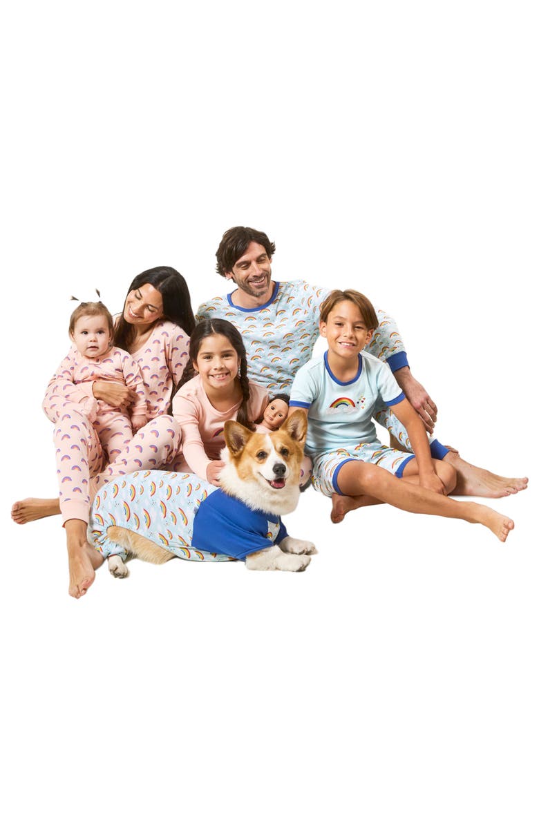 Leveret Kids Footed Printed Cotton Matching Family Pajamas, Coordinated Prints, Alternate, color, Blue Rainbow
