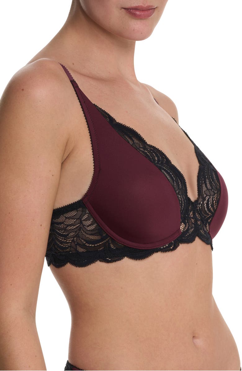 Natori Persuasion Lace Convertible Plunge T-Shirt Bra, Alternate, color, Royal Fig/ Black