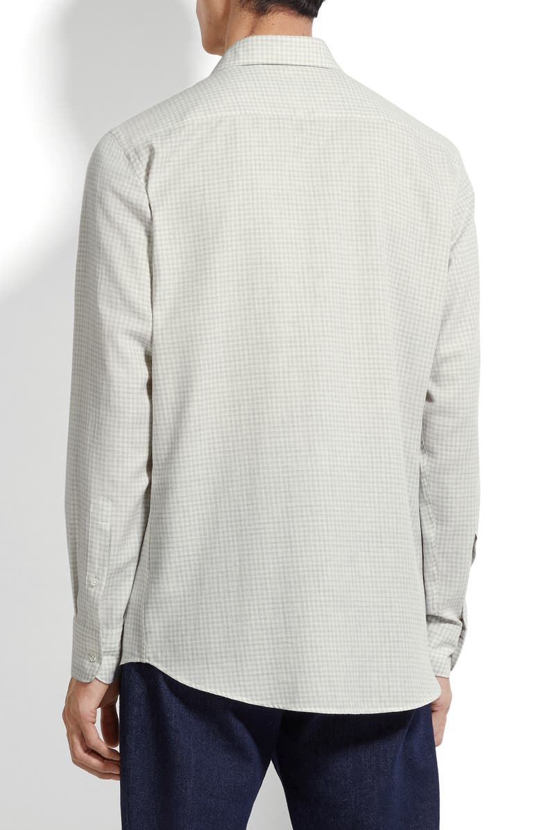 ZEGNA Cashco Gingham Check Cotton & Cashmere Button-Up Shirt, Alternate, color, Light Grey / White