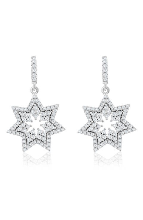 Cubic Zirconia Starburst Drop Earrings