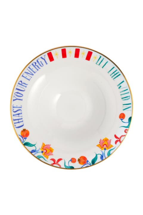 Lublin Floral Rimmed Porcelain Pasta Artisan Ceramic