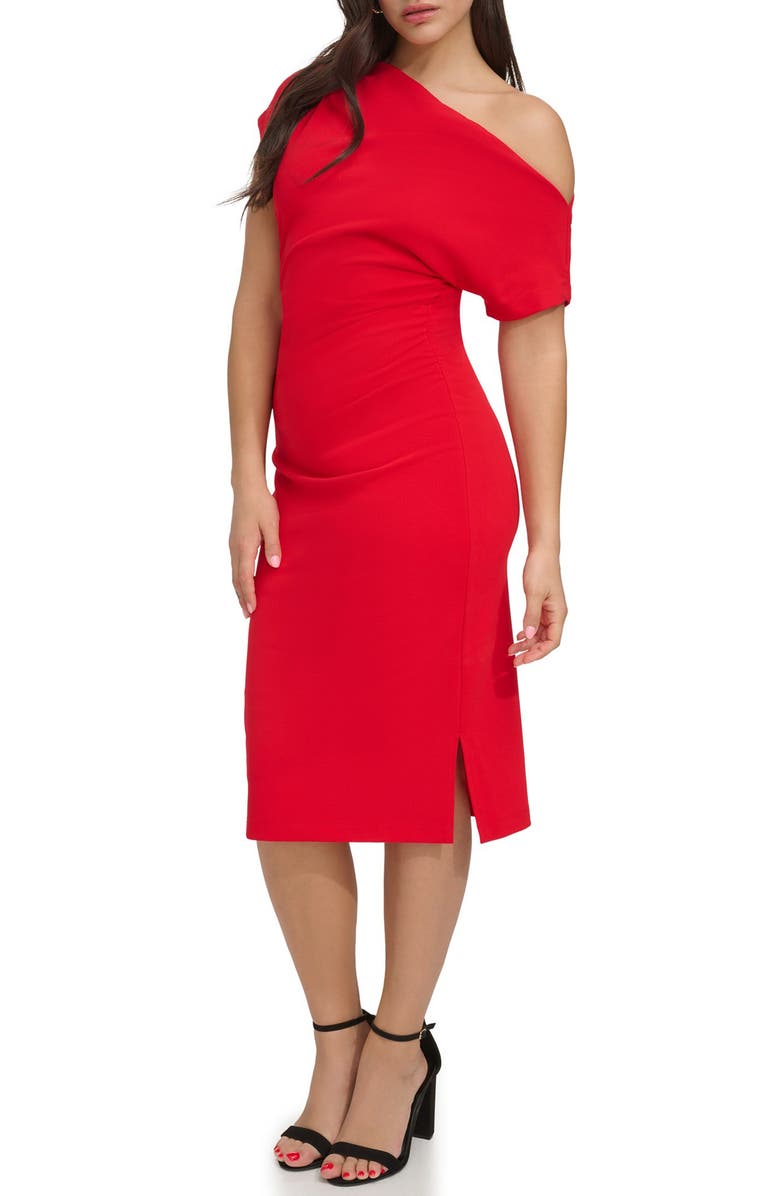 Siena One-Shoulder Crepe Scuba Sheath Dress, Alternate, color, Red