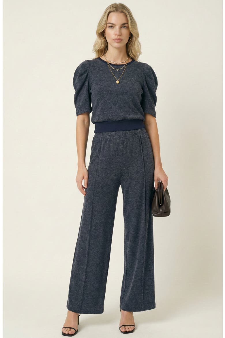 Puff Sleeve Top Stretch Pant Set, Main, color, Charcoal Heather