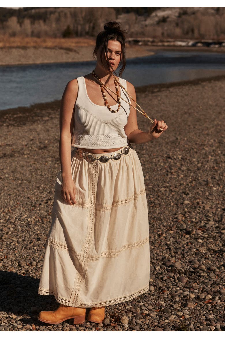 Lace Insert Midi Skirt, Alternate, color, WARM CREAM