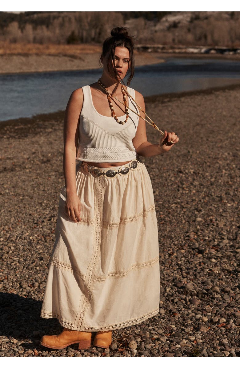 June + Vie Lace Insert Midi Skirt, Alternate, color, Warm Cream