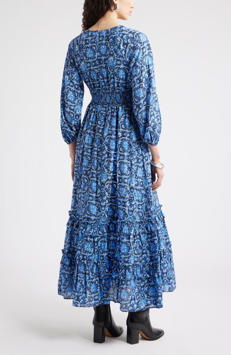 Chelsea28 Tiered Ruffle Long Sleeve Maxi Dress, Alternate, color, Navy- Blue Rosalia Medallion