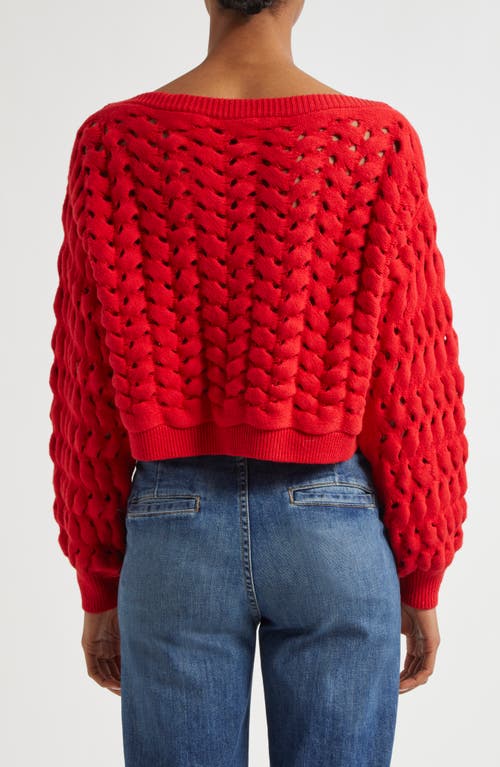 Alice And Olivia Allene Cropped Open-knit Jumper In Bright Ruby