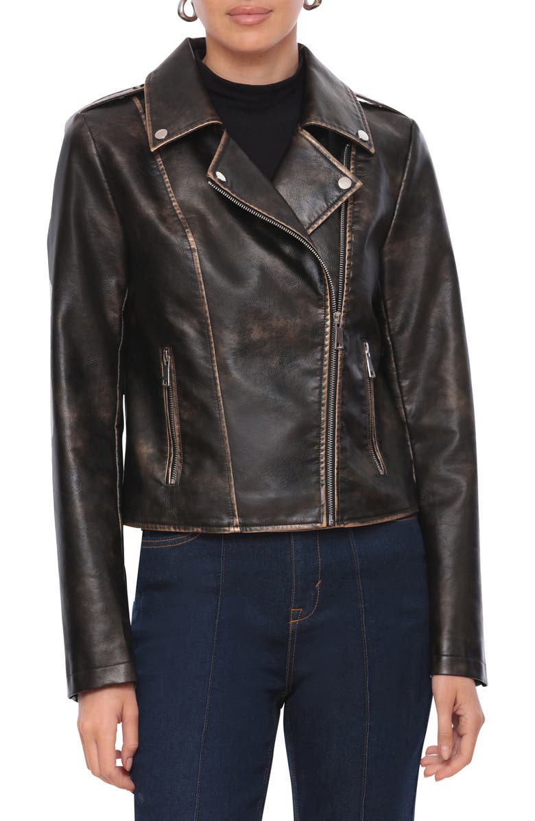 Bagatelle Metallic Contrast Detail Faux Leather Moto Jacket, Main, color, 