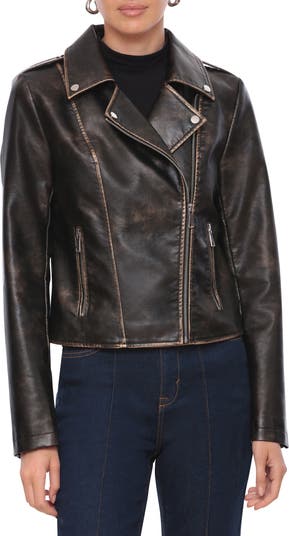 Metallic Contrast Detail Faux Leather Moto Jacket