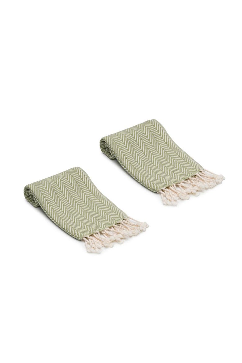 Herringbone Turkish Cotton Hand Towels - Set of 2, Main, color, Sage Green