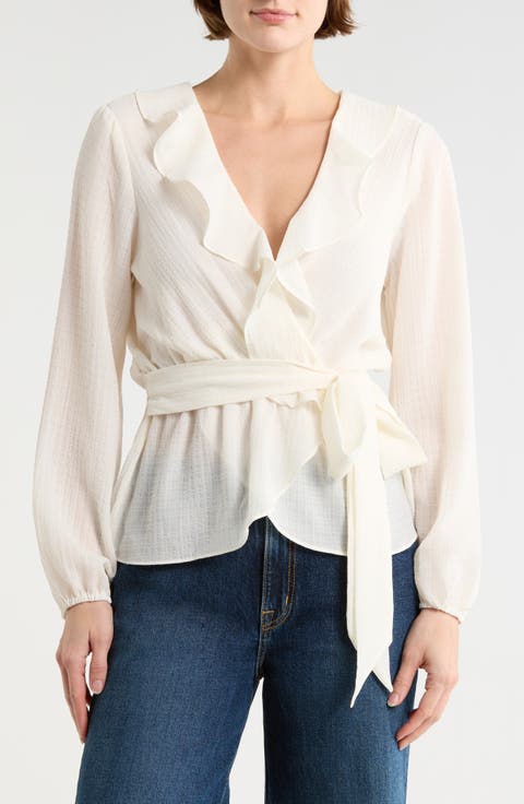 Ruffle Long Sleeve Faux Wrap Top