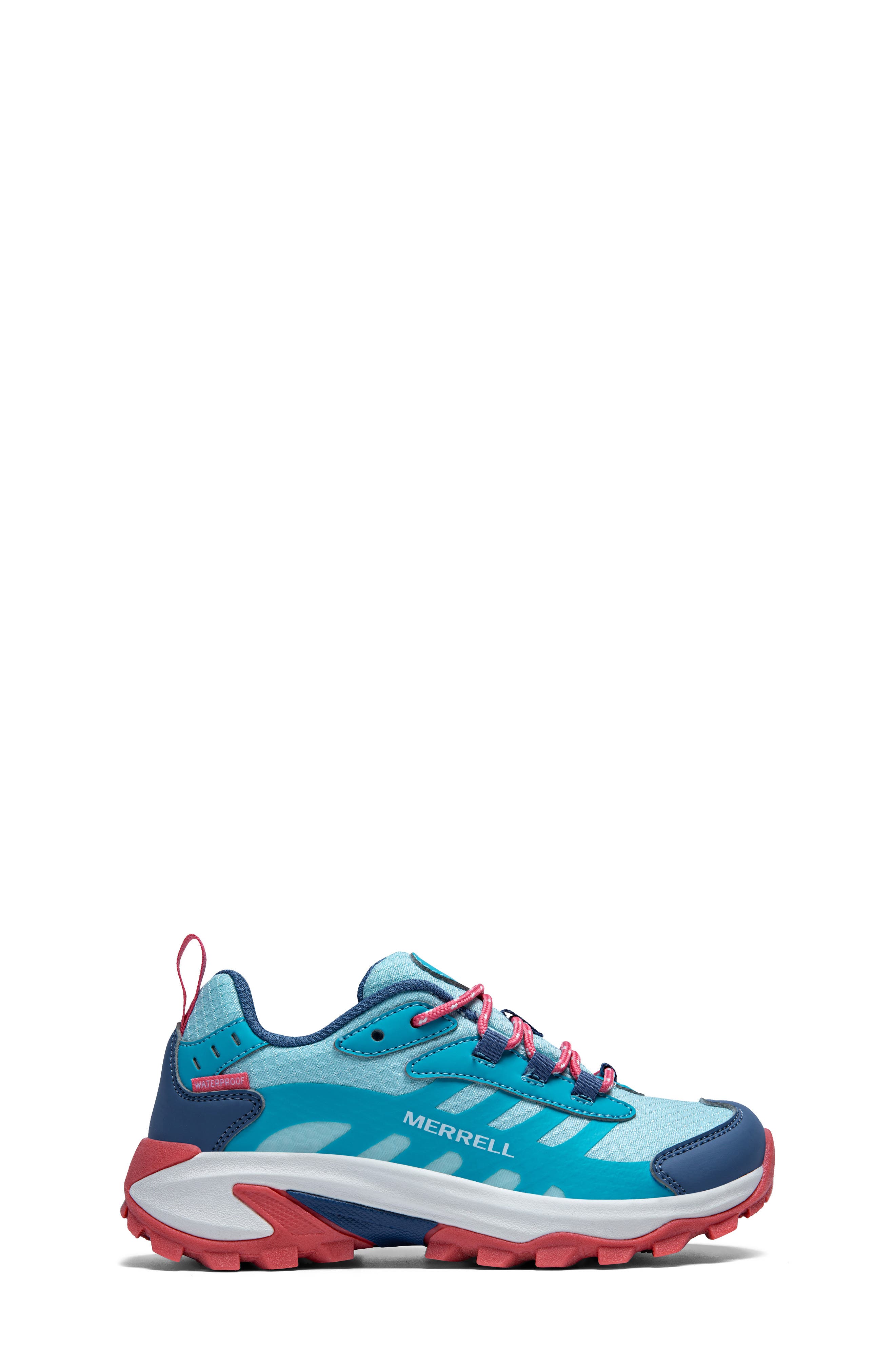 Moab Speed 2 Low Waterproof Hiking Shoe, Alternate, color, TURQUOISE/CORAL