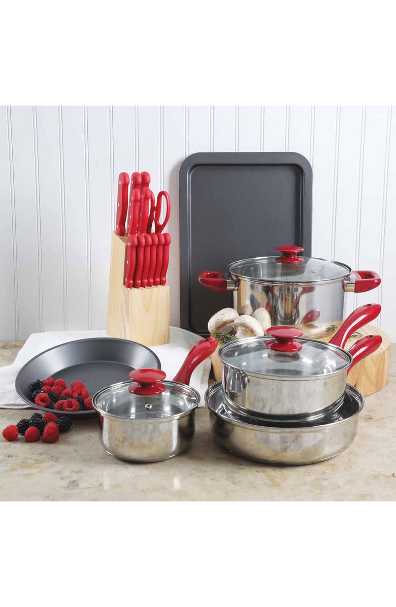 Megachef 22 Piece Aluminum Cookware Combo Set, Alternate, color, Red