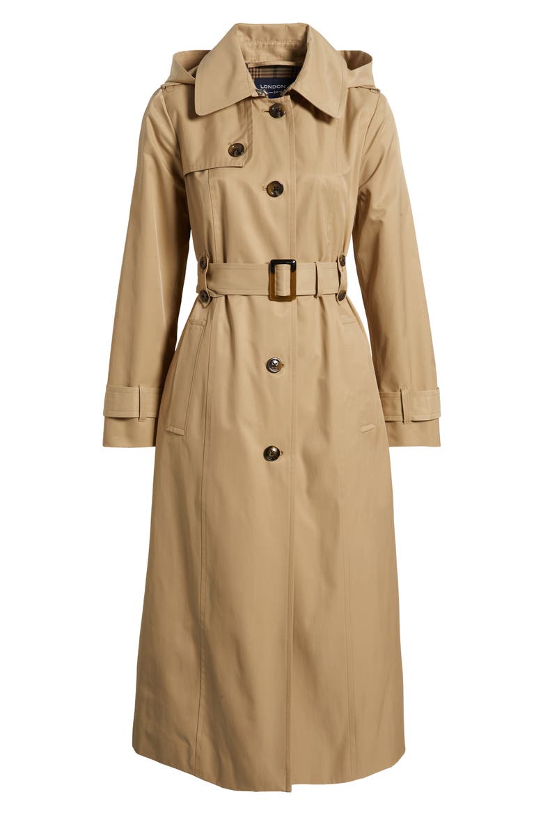 Hooded Single Breasted Maxi Trench Coat, Alternate, color, STONE