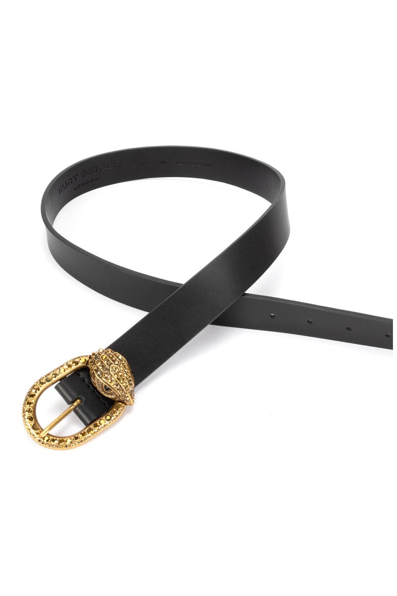 Jewel Buckle Leather Belt, Alternate, color, BLACK