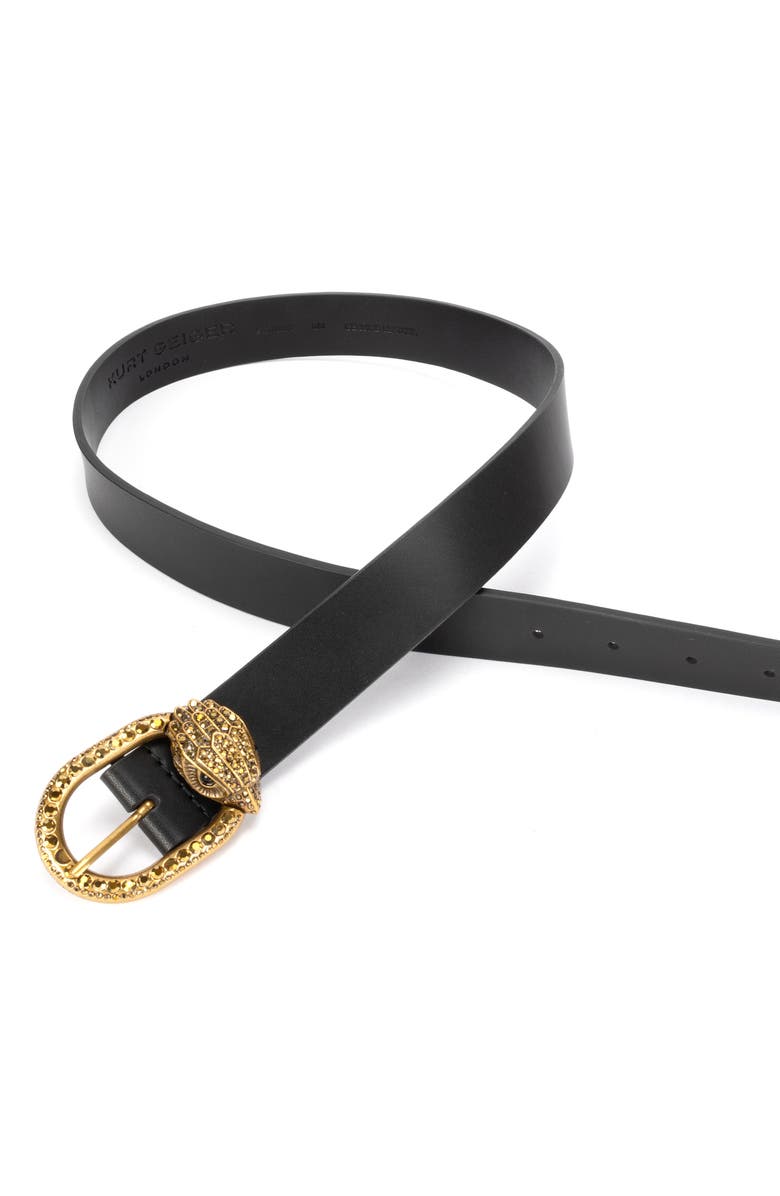 Kurt Geiger London Jewel Buckle Leather Belt, Alternate, color, Black