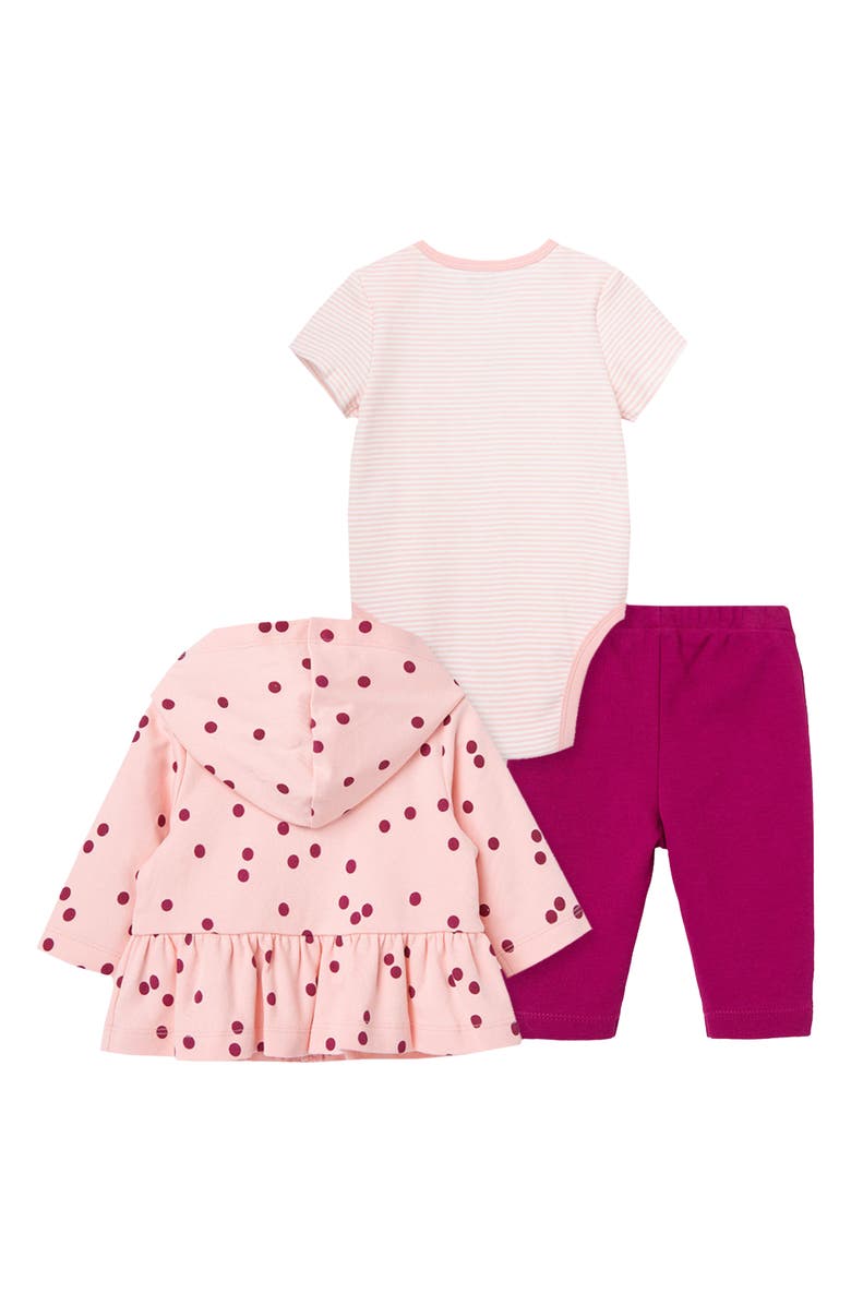Little Me Cotton Bodysuit, Zip-Up Hoodie & Leggings Set, Alternate, color,