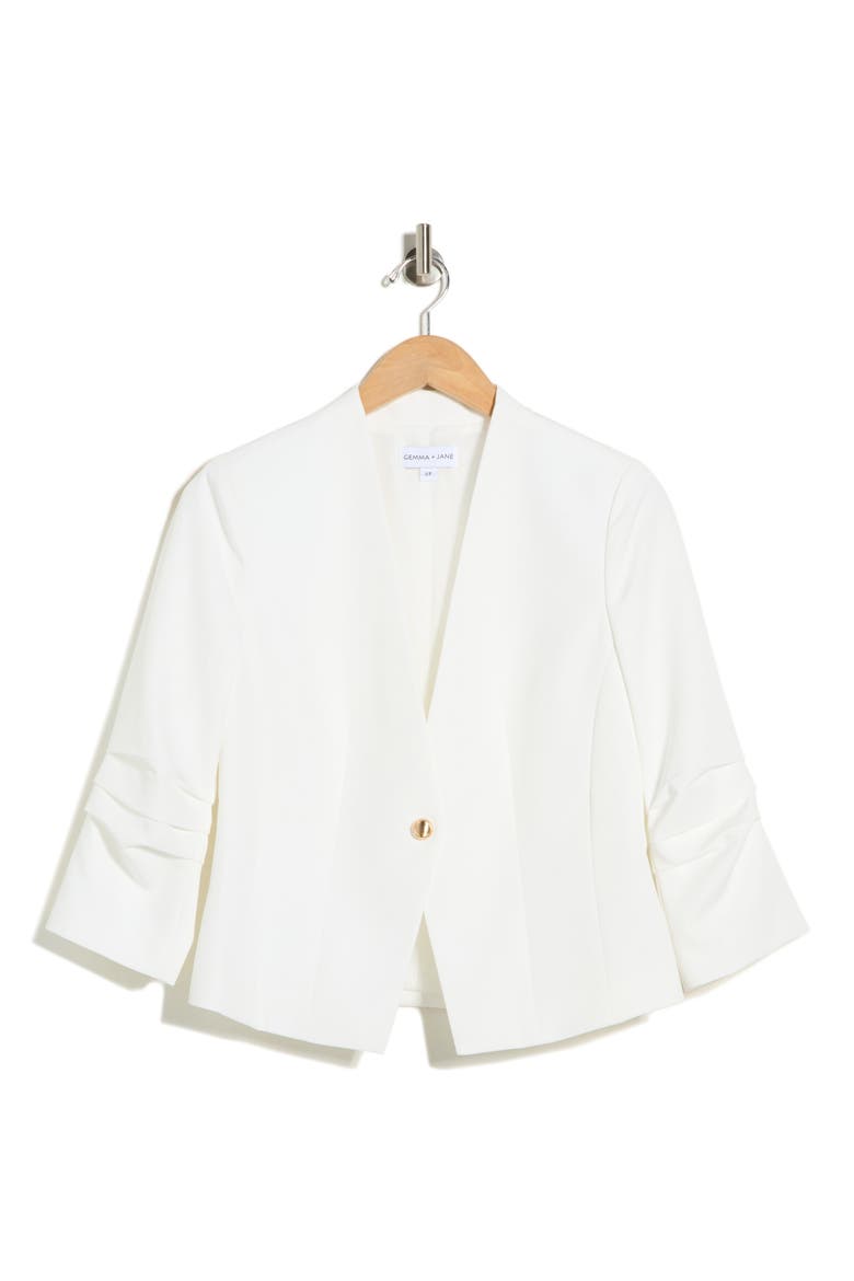 Ruched Sleeve One-Button Blazer, Alternate, color, WHITE