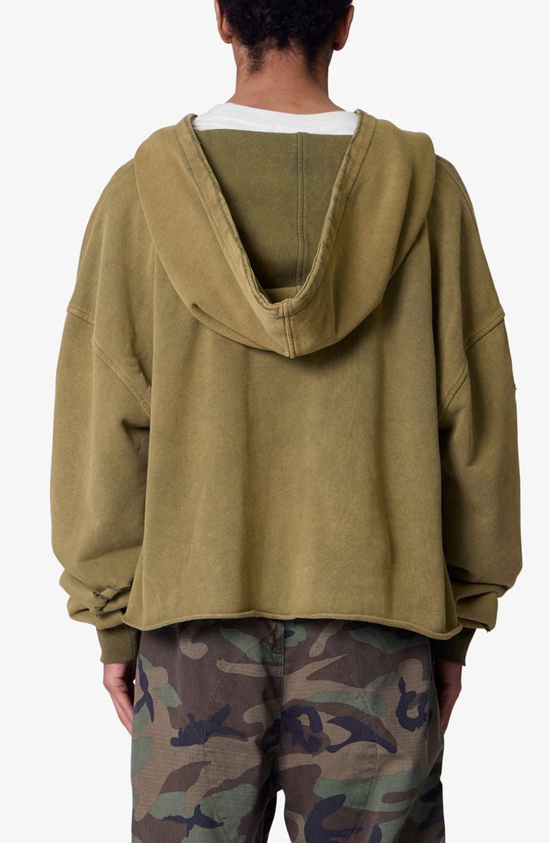 mnml Destroyed V-Neck Hoodie, Alternate, color, Washed Olive