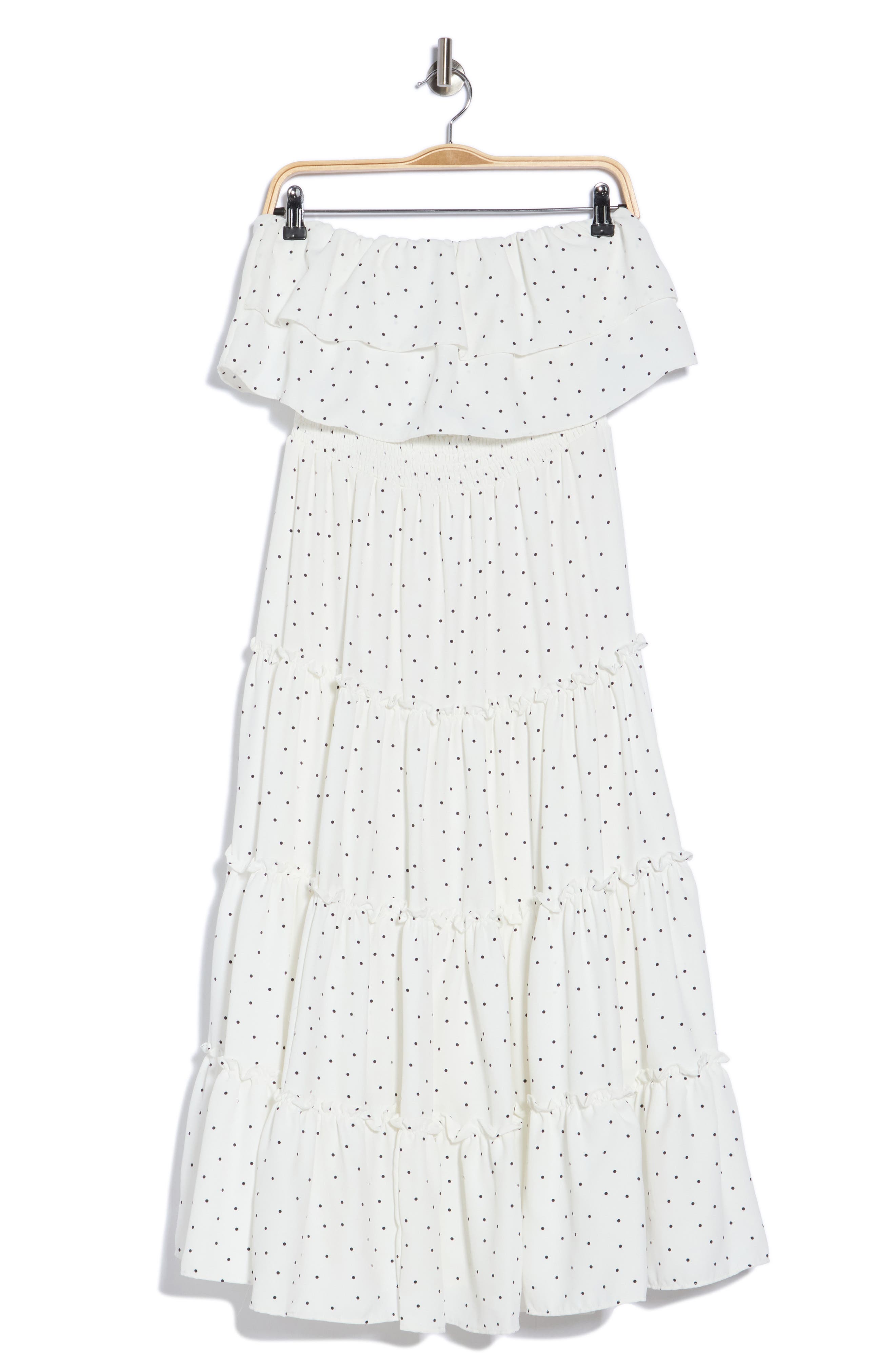 1.state Strapless Smocked Waist Tiered Midi Dress In White