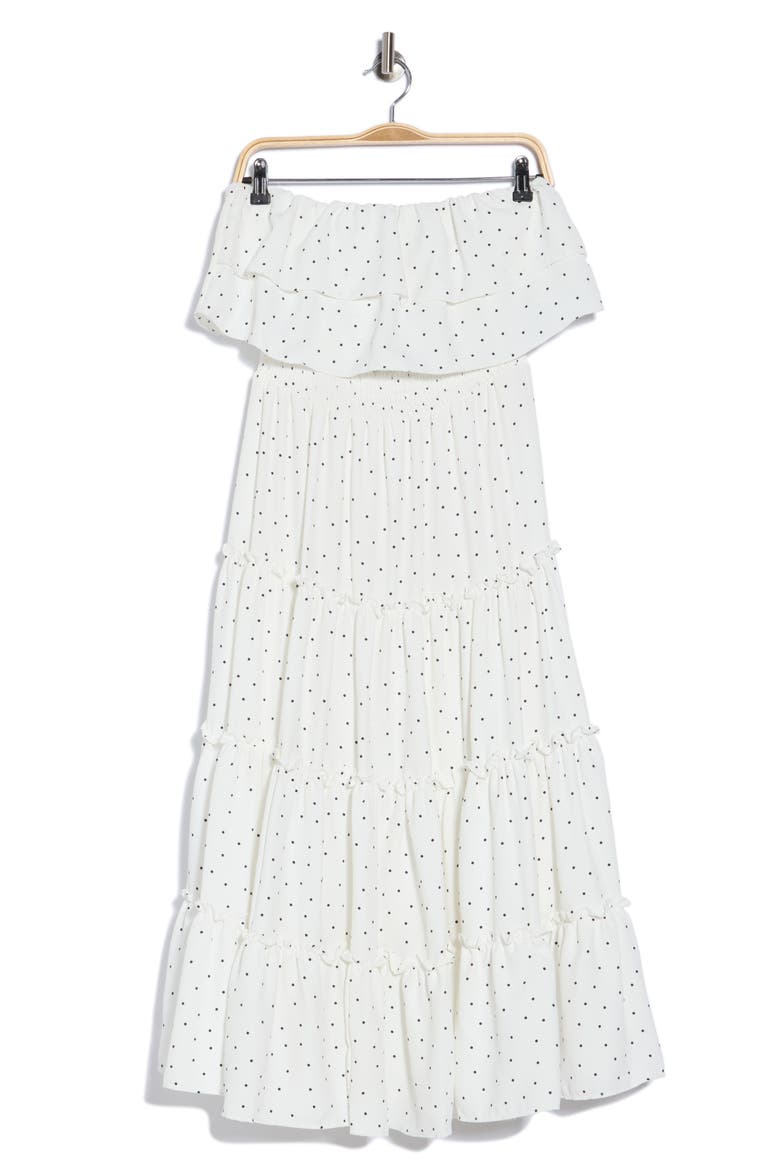 Strapless Smocked Waist Tiered Midi Dress, Main, color, IVORY/ BLACK 130
