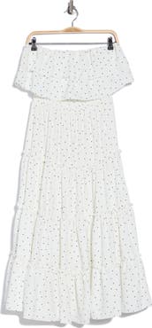 1.STATE Strapless Smocked Waist Tiered Midi Dress
