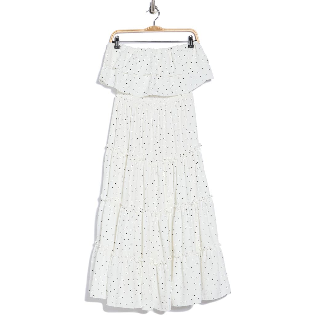 1.state Strapless Smocked Waist Tiered Midi Dress In White