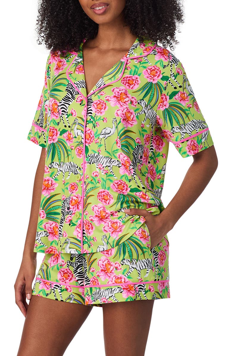 Room Service Pjs Printed Short Pajamas, Alternate, color, Green Pt