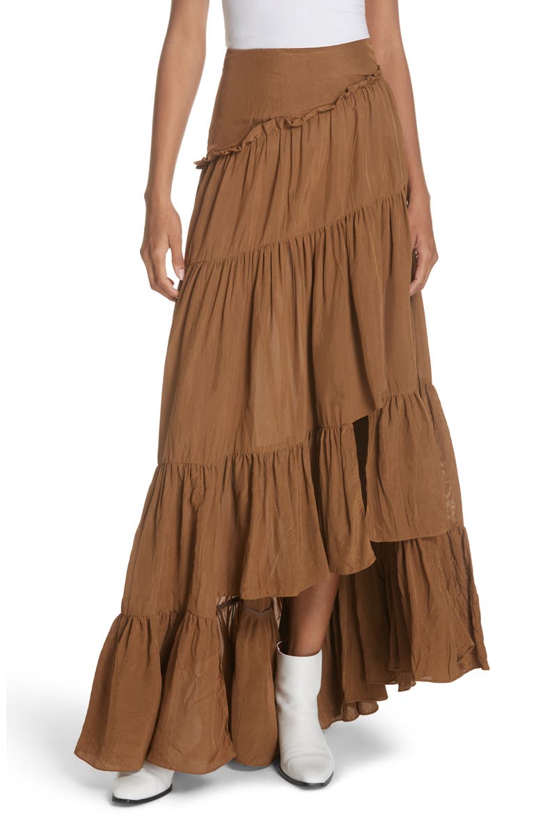Tiered Ruffle Maxi Skirt, Main, color, BRONZE