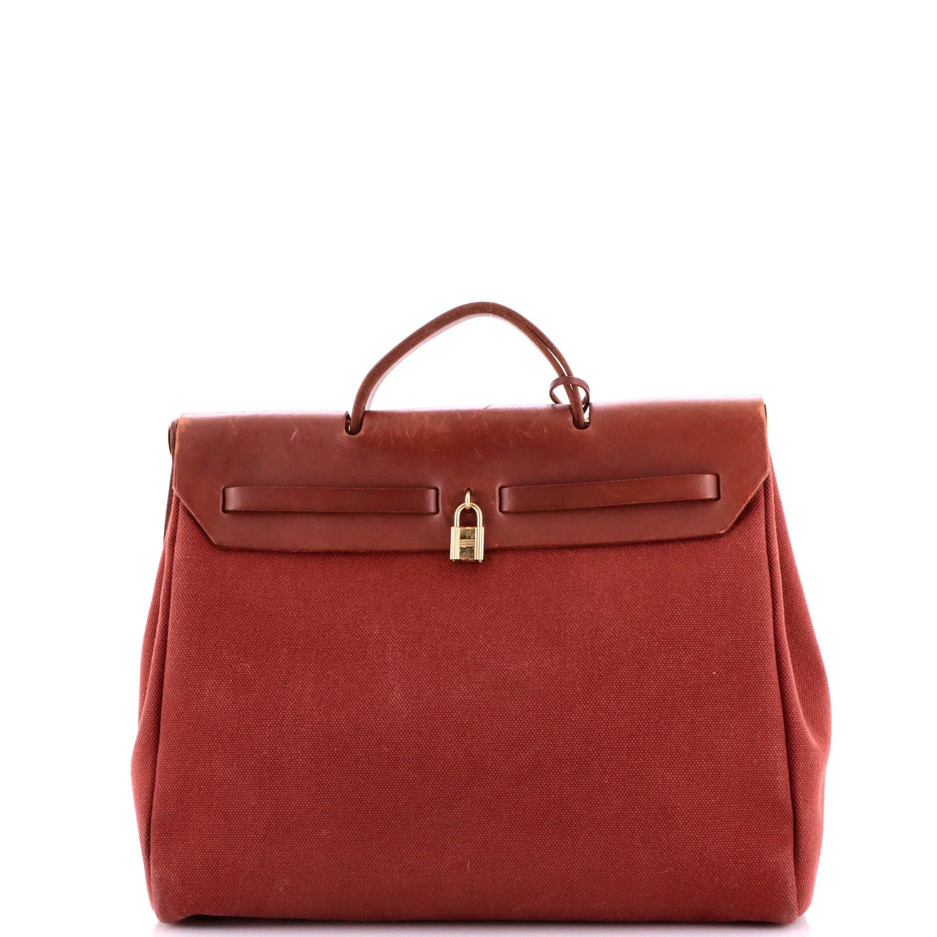 Pre-Owned Hermes Herbag Zip Leather and Toile 39, Alternate, color, Marron D'inde