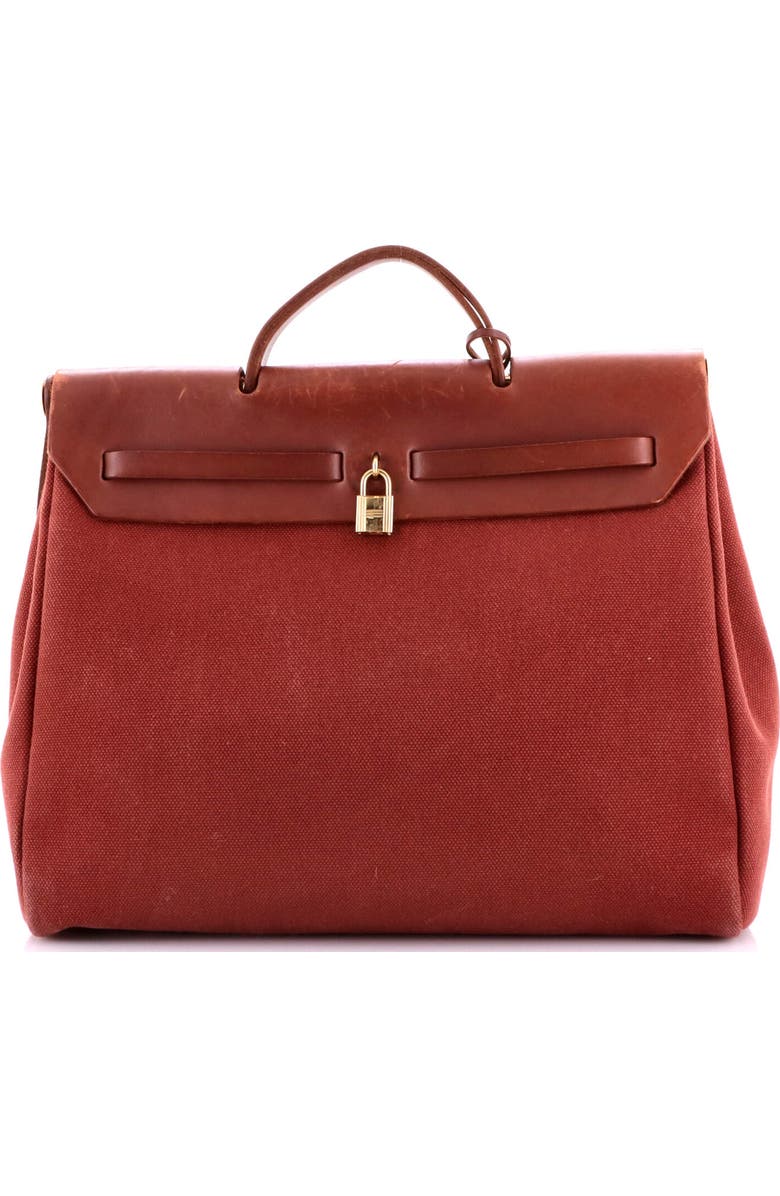 Pre-Owned Hermes Herbag Zip Leather and Toile 39, Alternate, color, Marron D'inde