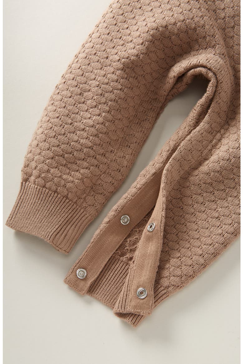 Hooded Bear Pointelle Sweater Romper, Alternate, color, BROWN AFFOGATO