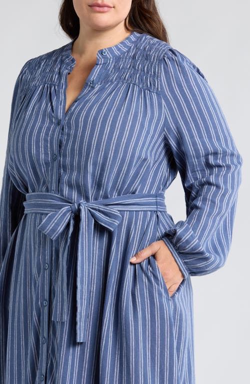 Caslonr Caslon(r) Stripe Long Sleeve Linen Blend Maxi Shirtdress In Blue- White Sandy Stripe
