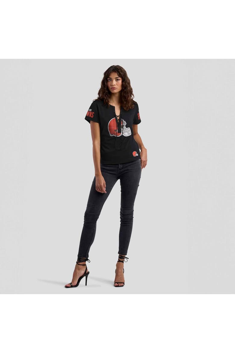 Women's WEAR by Erin Andrews x Gracie Hunt Black Cleveland Browns Draft Me Lace-Up T-Shirt, Alternate, color, Black