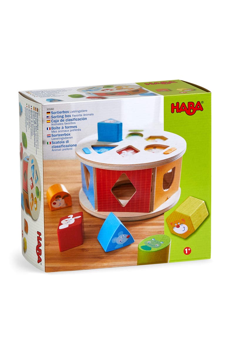 HABA Favorite Animals Wooden Shape Sorting Puzzle Box with 5 Colorful Shapes - Ages 12 Months +, Alternate, color, Multi