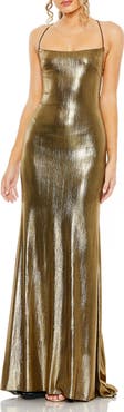 Mac Duggal Metallic Corset Back Column Gown