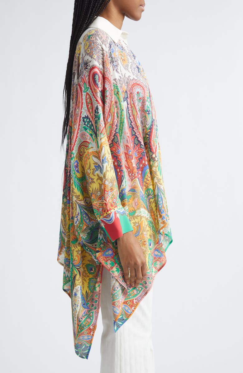 Etro Paisley Print Button-Up Poncho, Alternate, color, Print On White Base