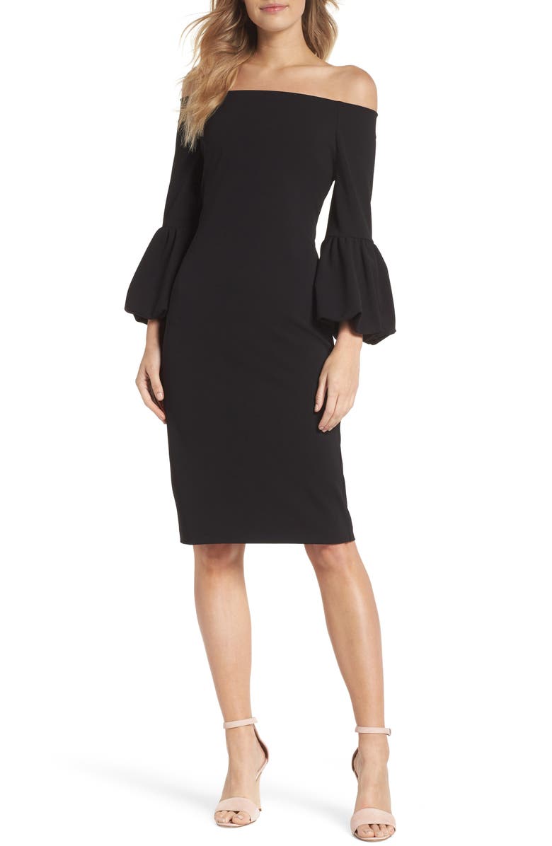 Eliza J Off the Shoulder Bell Sleeve Scuba Crepe Dress, Main, color, 