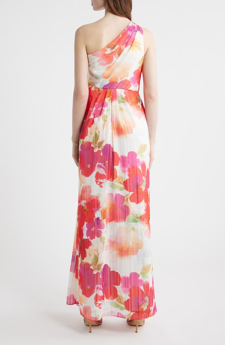 Adrianna Papell Metallic Floral One-Shoulder Gown, Alternate, color, Ivory/ Coral/ Pink Multi