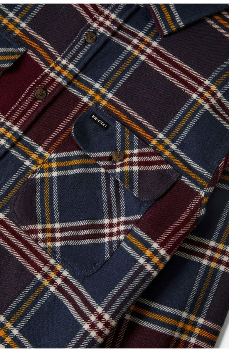 Brixton Bowery Plaid Flannel Button-Up Shirt, Alternate, color, Mood Indigo/Port/Saffron
