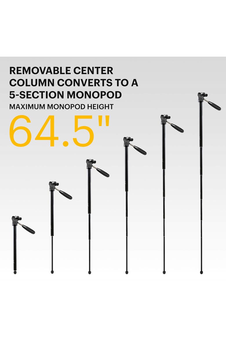 PhotoGear 2-in-1 70 Tripod & 64.5 Monopod, Lightweight Travel Camera Tripod Stand, Alternate, color, Black