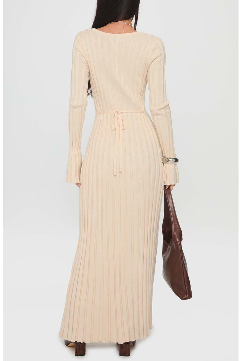 cream maxi sweater dress Ribbed Knit Sweater Dress - Cream Long Sleeve Bodycon Maxi