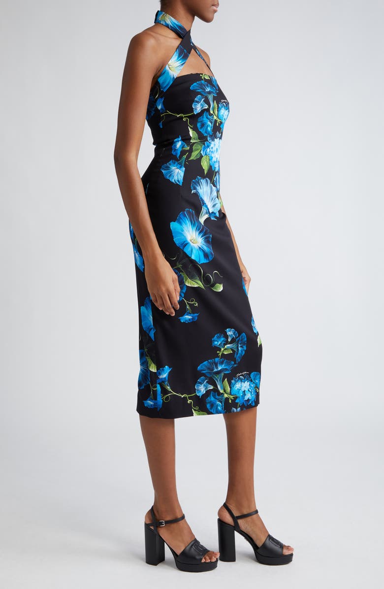 Dolce&Gabbana Bluebell Floral Cutout Charmeuse Sheath Dress, Alternate, color, 