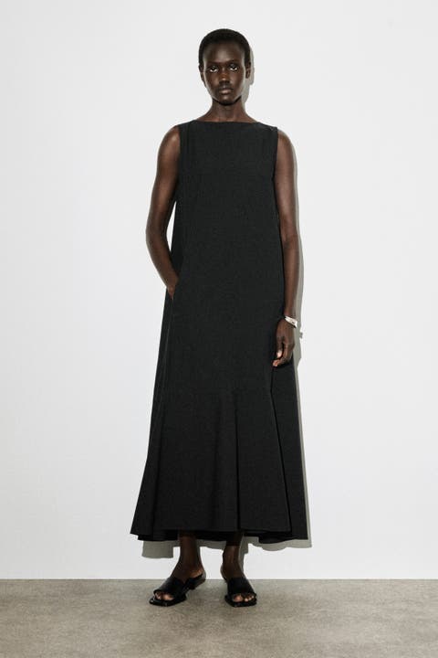 Dropped-hem Cotton Midi Dress