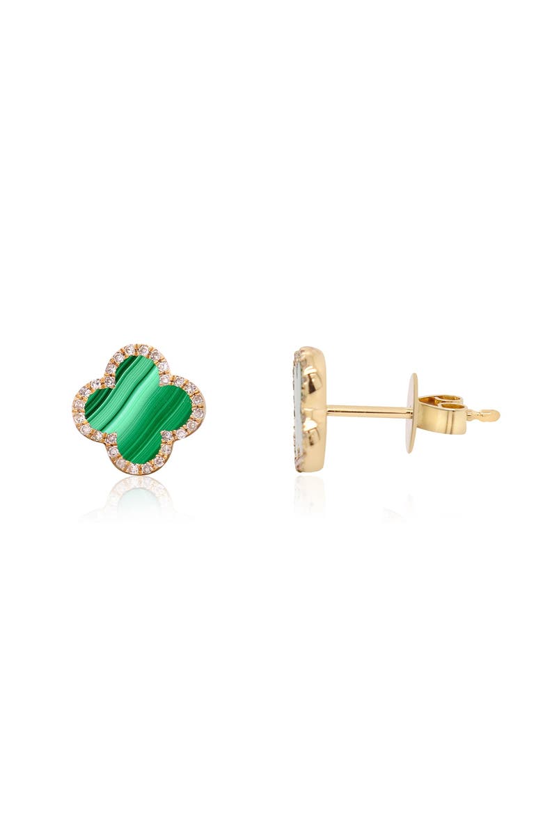 Malachite Diamond Clover Stud Earrings, Main, color, Malachite