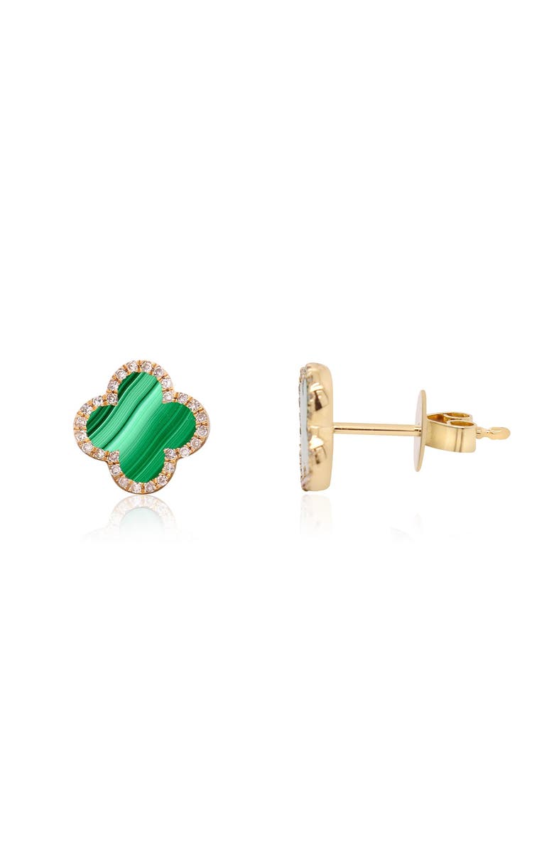 The Lovery Fine Jewelry Malachite Diamond Clover Stud Earrings, Main, color, Malachite
