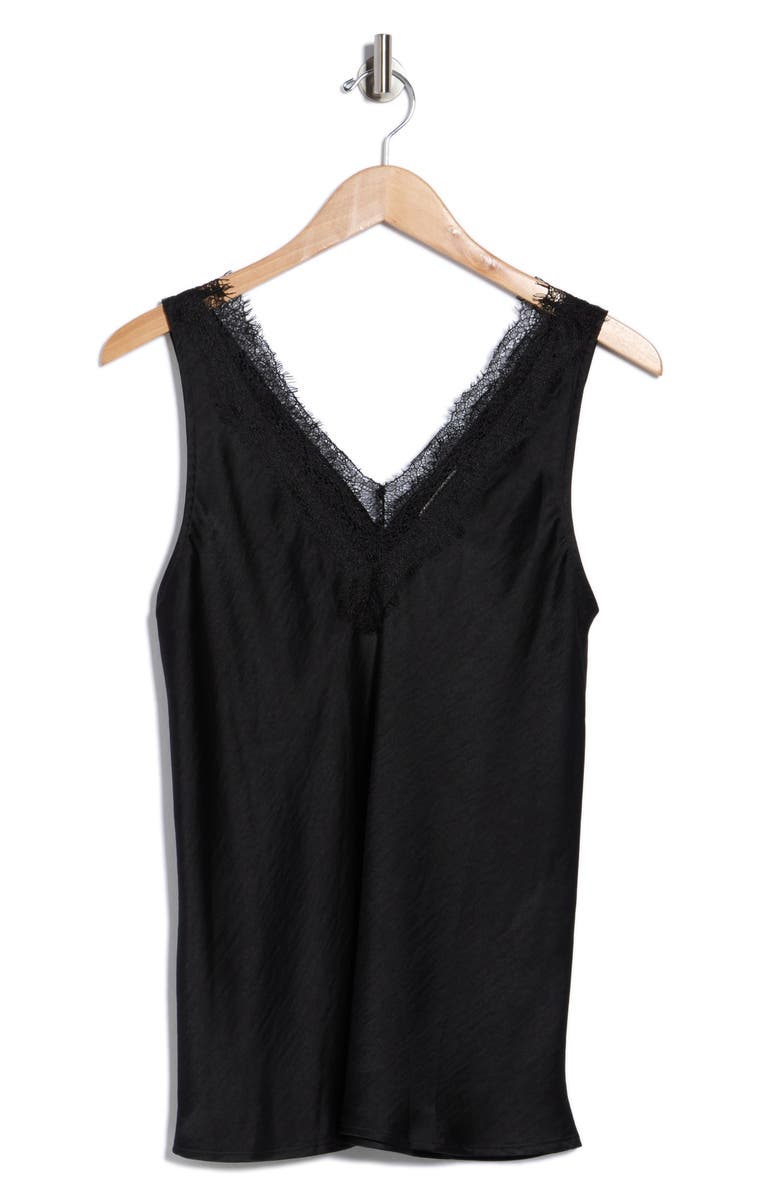 NORDSTROM RACK Lace Trim Satin Tank, Alternate, color, Black