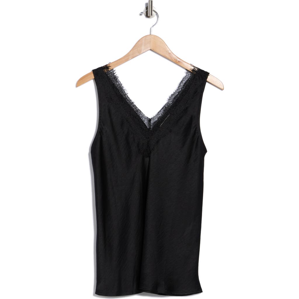 Nordstrom Rack Lace Trim Satin Tank In Black