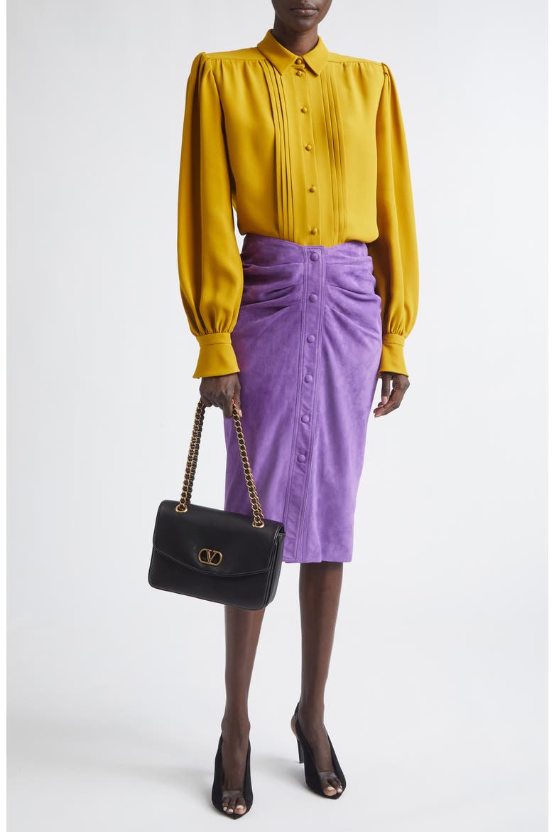 Ruched Suede Skirt, Alternate, color, DARK PURPLE