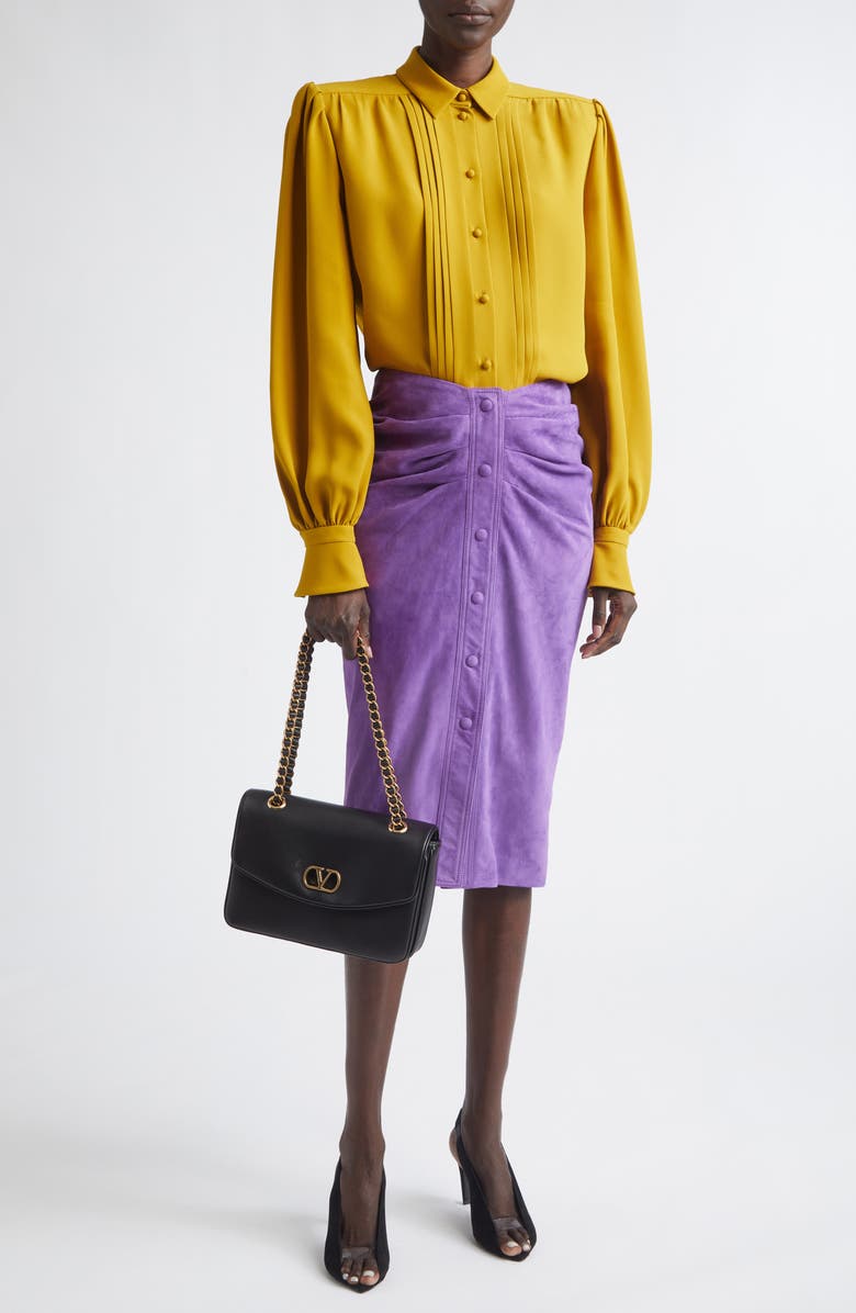 Valentino Pintuck Silk Cady Button-Up Shirt, Alternate, color, Yellow